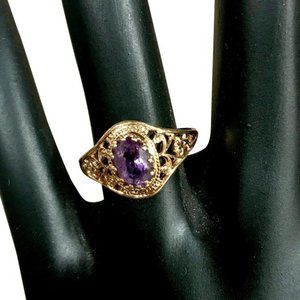 10K YELLOW GOLD AMETHYST FILIGREE RING (5.75)